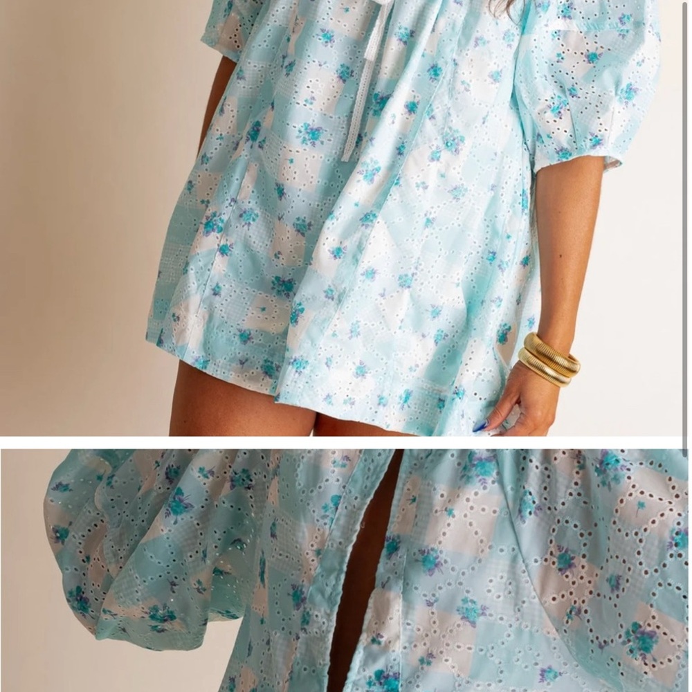 Blue Floral Eyelet Dress